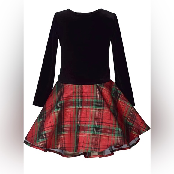 ❗️FINAL❗️ 🆕 BONNIE JEAN Christmas Holiday Velvet & Plaid Dress - Picture 2 of 7
